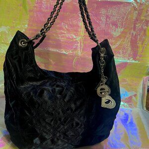 Bebe black handbag silver chain straps keychain detachable  quilted hobo bag